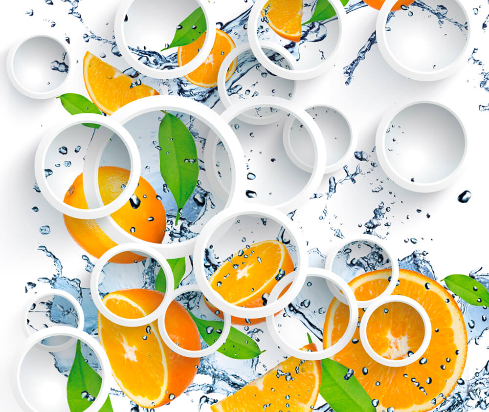 3д апельсины и круги (ширина: 3000 мм, высота: 2800 мм, количество полос: 3)