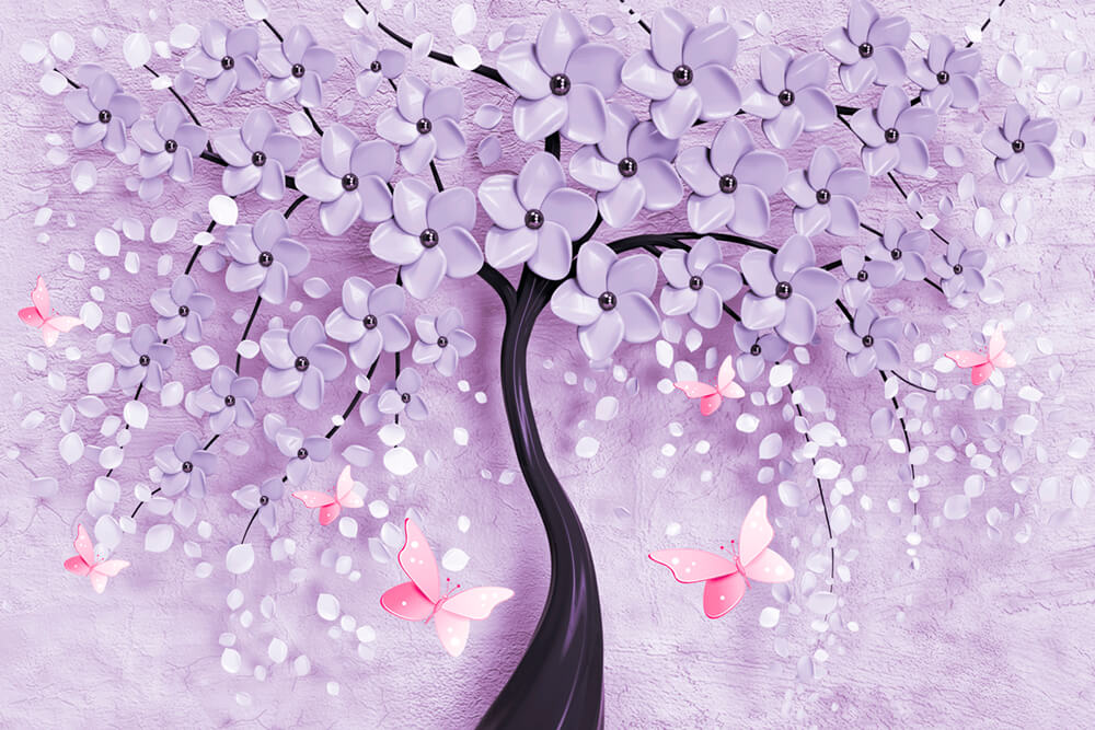 3д фиолетовое дерево 2 (ширина: 4000 мм, высота: 2800 мм, количество полос: 4)