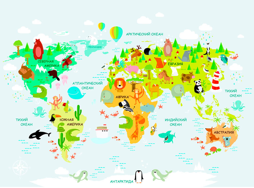Детская карта мира 3 (ширина: 4000 мм, высота: 2800 мм, количество полос: 4)