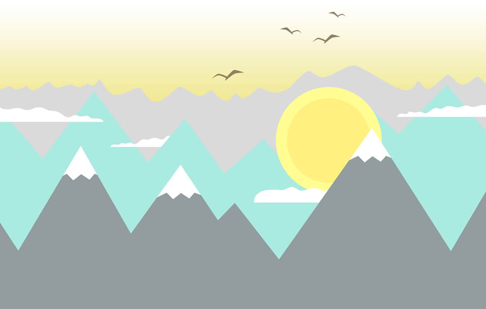 Детские горы и солнце (ширина: 4000 мм, высота: 2800 мм, количество полос: 4)