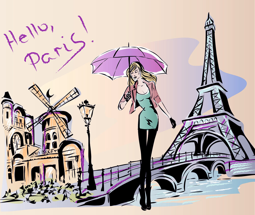Девушка в Париже (ширина: 4000 мм, высота: 2800 мм, количество полос: 4)