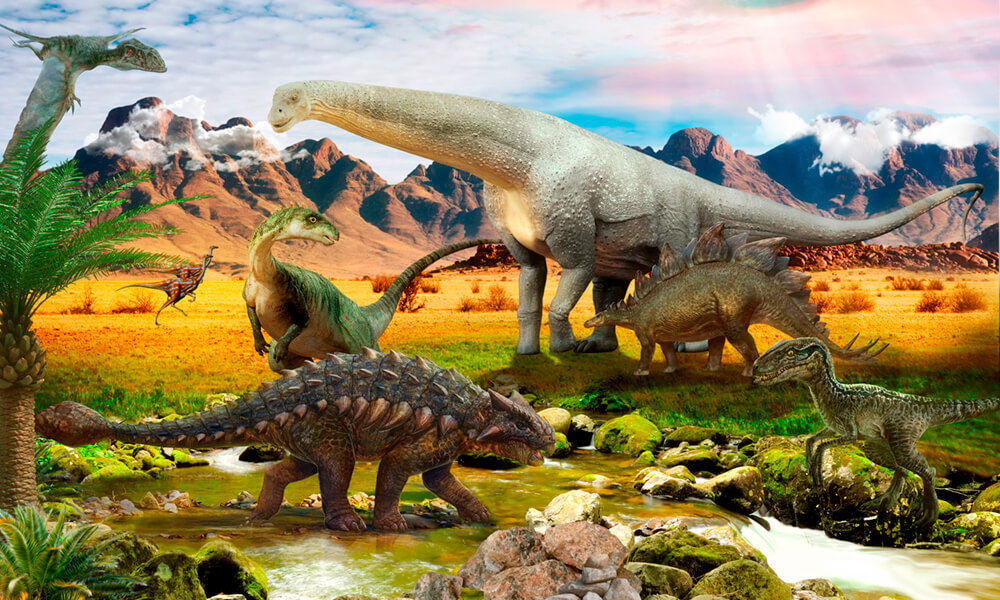 Динозавры (ширина: 4000 мм, высота: 2800 мм, количество полос: 4)