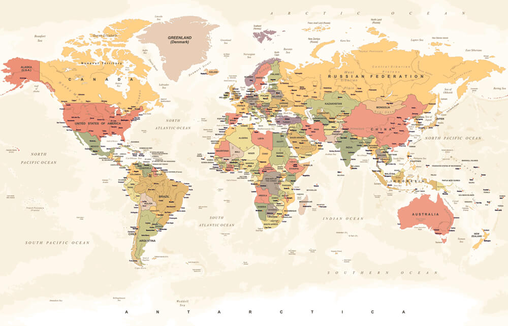 Карта мира-оранжевая (ширина: 5000 мм, высота: 2800 мм, количество полос: 5)
