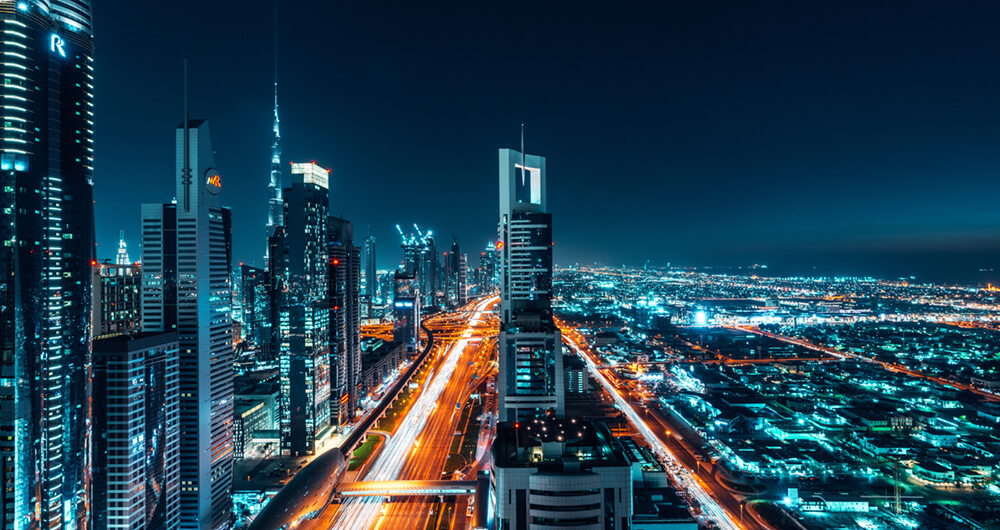 Ночной Дубай (ширина: 4000 мм, высота: 2800 мм, количество полос: 4)