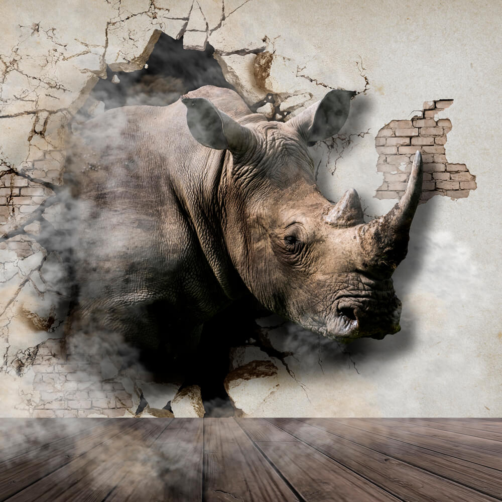 Носорог в стене (ширина: 3000 мм, высота: 2800 мм, количество полос: 3)