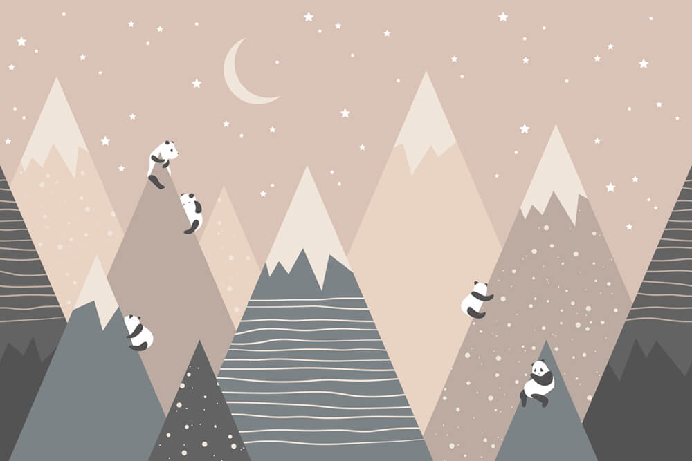 Панды на бежевых горах (ширина: 4000 мм, высота: 2800 мм, количество полос: 4)