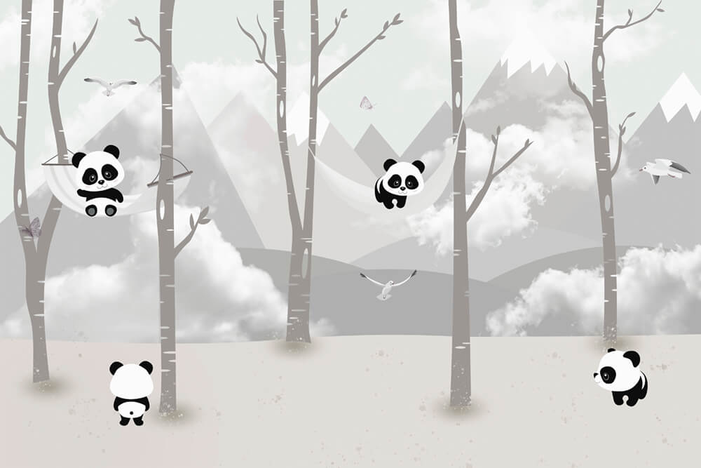 Панды на деревьях (ширина: 4000 мм, высота: 2800 мм, количество полос: 4)