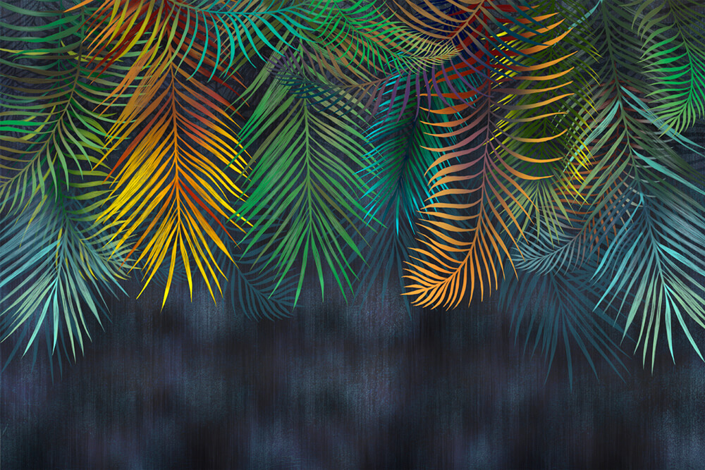 Радужные листья пальмы (ширина: 4000 мм, высота: 2800 мм, количество полос: 4)