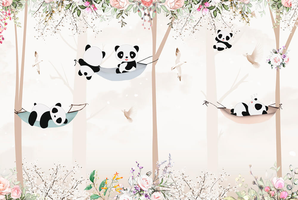 Весёлые панды (ширина: 4000 мм, высота: 2800 мм, количество полос: 4)
