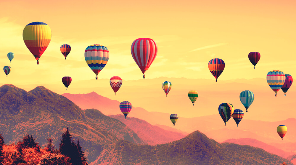 Воздушные шары на закате (ширина: 5000 мм, высота: 2800 мм, количество полос: 5)